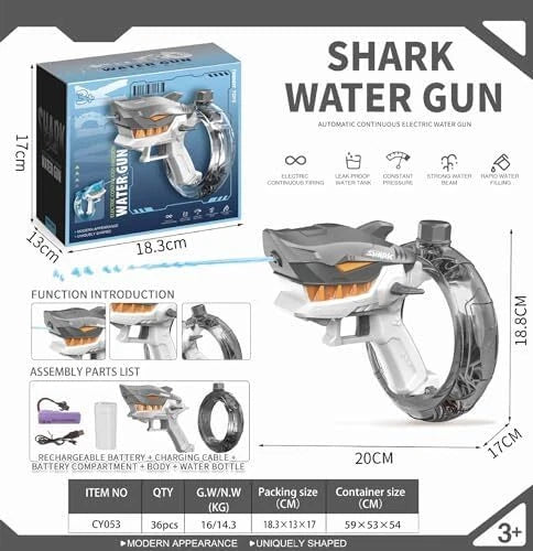 Shark Electric Water Gun 32Ft Range Automatic Water Gun Kids Toy w/ Big Capacity