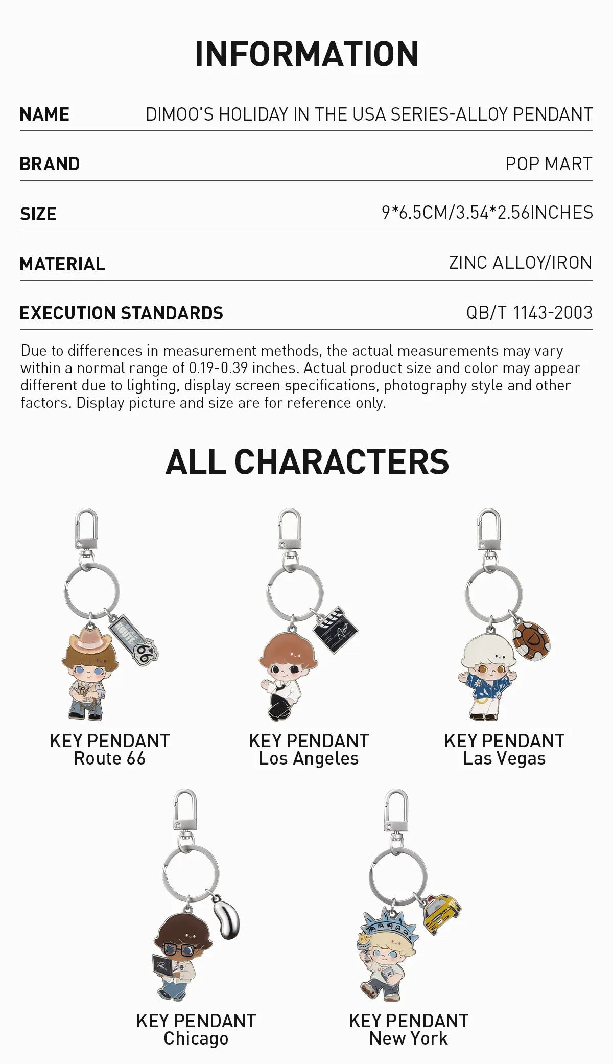 DIMOO'S HOLIDAY IN THE USA SERIES-Alloy Pendant NEW YORK , AUTENTHIC POP MART