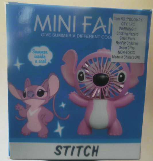✨ Kawaii Stitch Mini Fan. 3 Speed , Rechargeable ✨x 12 wholesale 2 colors